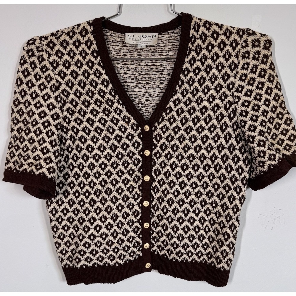 VTG St. John Collection Marie Clare Short Sleeve V-Neck Cardigan Sweater Classic